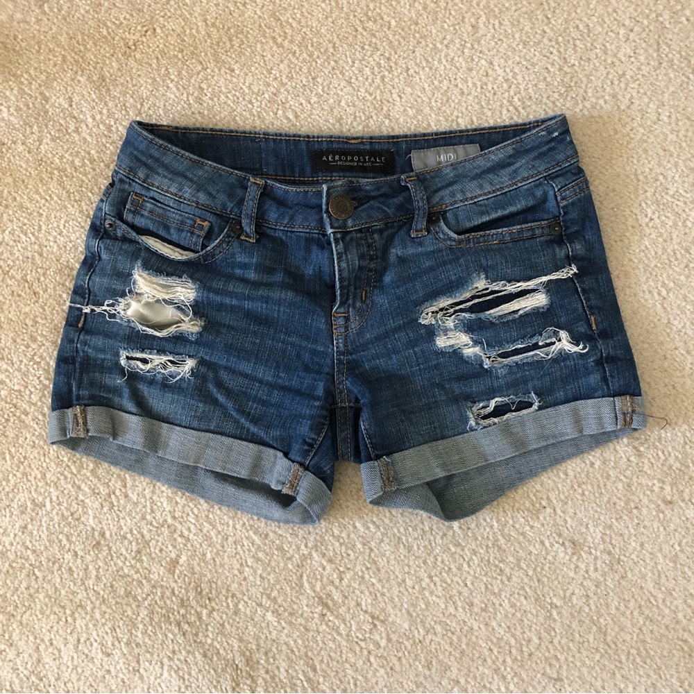 Distressed Midi Denim Shorts